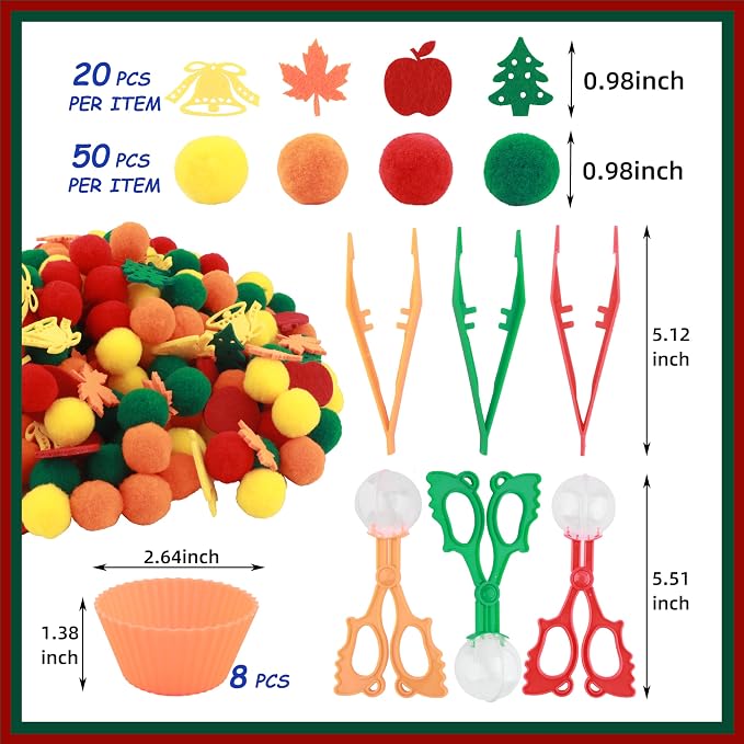 Apple Sensory Bin Filler, Fall Theme Gift,Trees, Leaves, Bells,Pom Poms, Counting Sorting Set,Toddler Toys, Fine Motor Toys Preschool Education Toys,for 3+ Years Old Kids, 294pcs. - Image 6