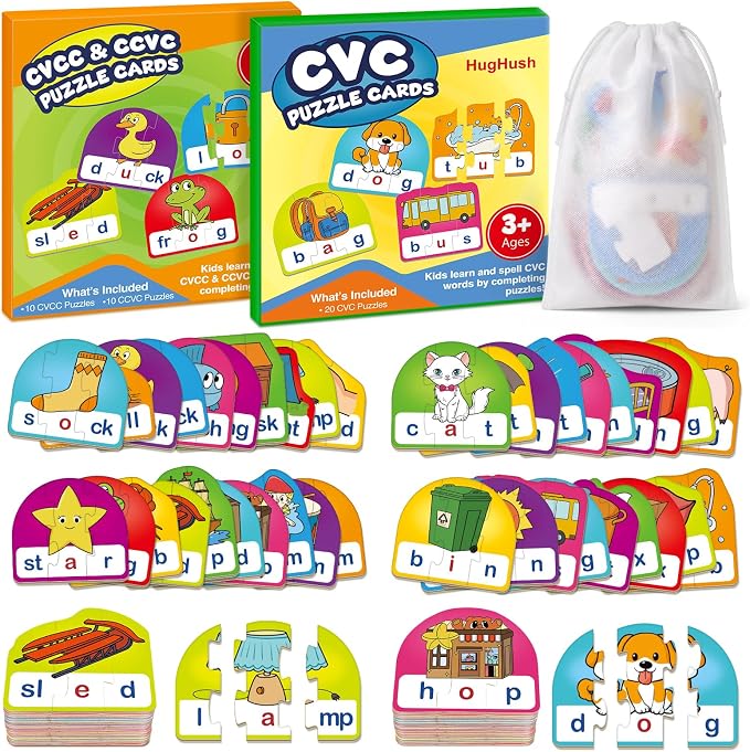 CVC&CVCC Puzzle Cards for Kids,Word & Phonics Games,Speech Therapy Toys for Toddlers,3-4 Alphabet Letter Word Puzzles,Learning Reading Spelling Games,Preschool Kindergarten Classroom Must Haves,2 sets by Unknown