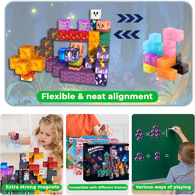 Light up Magnetic Blocks, 150PCS Magnetic Building Cube Game, Constructions Toys for Kids Age 3-4, 5 6 7 8 9 10, STEM Montessori Building Set for Kids, Building Stacking Toy Birthday for Toddlers - Image 5