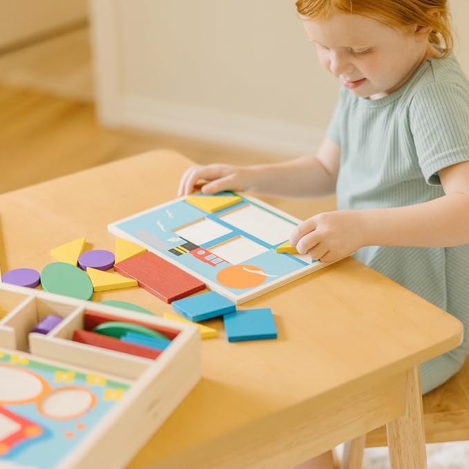 Melissa & Doug Beginner Wooden Pattern Blocks Educational Toy with 5 Double-Sided Scenes and 30 Shapes Puzzles for Kids 3+ - Image 7