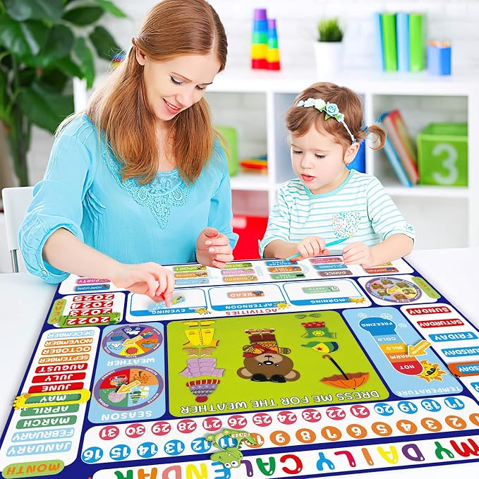 My Daily Calendar Felt Board for Kids Preschool Classroom Calendar 3.5Ft Circle Time Learning Center All About Today Activities Bear Dress Emotion Weather Season Days of the Week for Toddlers Learning - Image 4