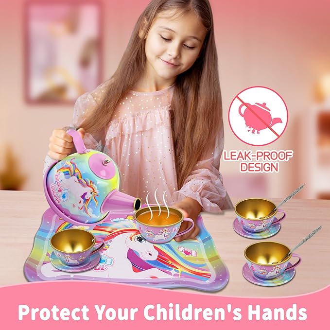 SMILESSKIDDO 46pcs Princess Tea Party Set for Little Girls - Kids Kitchen Pretend Play Toys - Toddler Tea Party Sets for Girls 3-5, Gift for 3 4 5 6 Girl(Unicron)