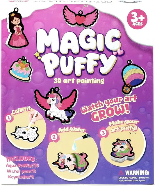 Aqua Puffs 3D Art Kit, Princess & Unicorn Crafts for Kids, DIY Foam Texture Painting & Inflate Activity – Easy, Mess-Free Creative Fun, Ideal Christmas Birthday Gifts for Girls Boys Age 4 5 6 7 8 9 10