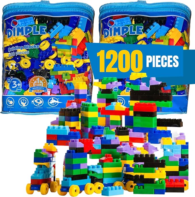 Dimple Large Blocks for Toddlers/Kids Stackable, Multi-Colored, Interlocking Toys Safe, Non-Toxic Plastic Bright Colors, Waterproof Boys and Girls Age 3 + (1200 Pieces) by Dimple