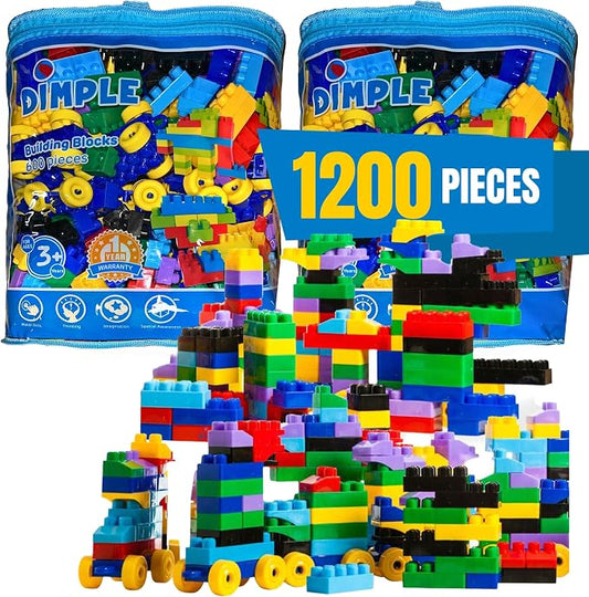 Dimple Large Blocks for Toddlers/Kids Stackable, Multi-Colored, Interlocking Toys Safe, Non-Toxic Plastic Bright Colors, Waterproof Boys and Girls Age 3 + (1200 Pieces) by Dimple