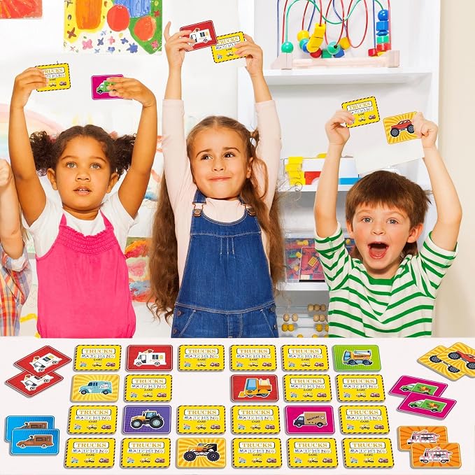 gisgfim 100 PCS Memory Matching Game Trucks Concentration Memory Card Games for Kids Preschool Educational Ages 3-8 A Fun & Fast Vehicle Theme Matching Games - Image 7