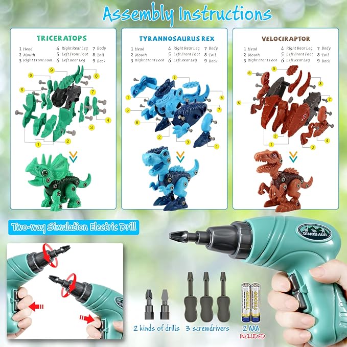 Dinosaur STEM Toys for Kids 3-5, Take Apart Dinosaur Toys with Electric Drill, Educational Building Toy & Construction Set, DIY Christmas Birthday Gifts for 3 4 5 6 7 8 Years Old Boys and Girls - Image 4