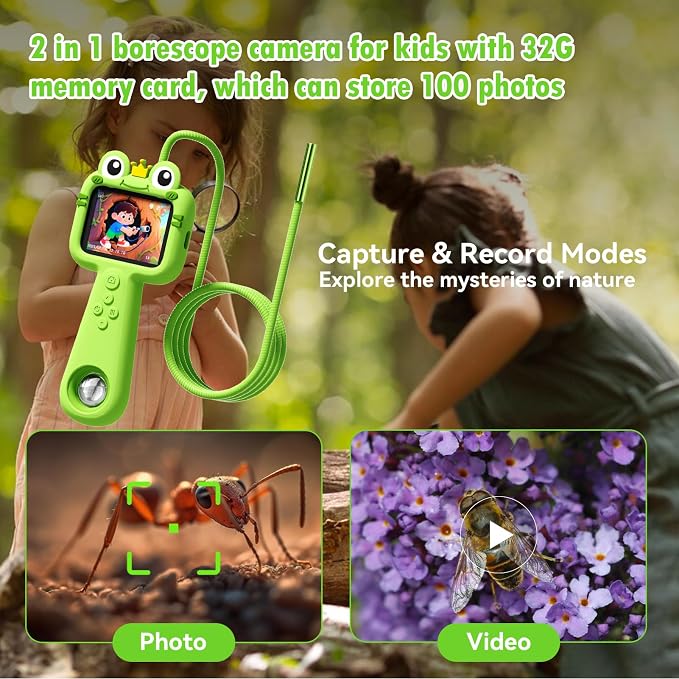 Kids Borescope with Light Borescope Camera for Kids Rechargeable STEM Science Educational Outdoor Toy with 32GB Card Nature Outside Exploration Birthday Gift for Boys Girls Ages 4,5,6,7,8,9,10,11,12 - Image 2