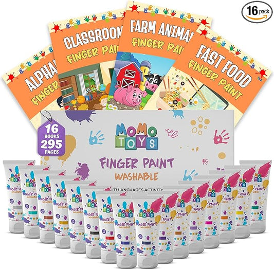 Kids Finger Paint Set with 16 Vibrant Colors, Includes 4 Metallic Tones – Non-Toxic Washable Finger Paint for Toddlers 1-3 – Daycare Essentials, Preschool Art Supplies, Toddler Crafts