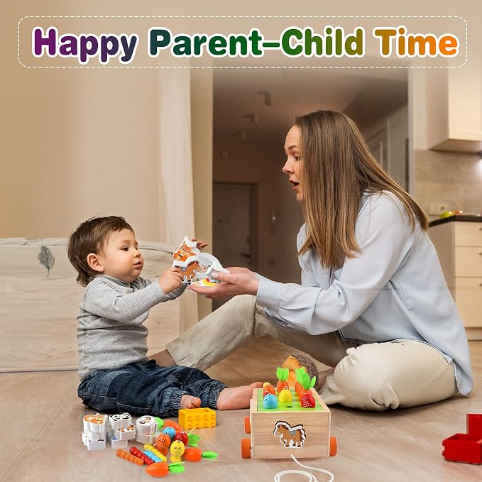 Montessori Wooden Pull Along Toy, Shape Sorting Educational Game for Toddlers 1-3 Years Old. Perfect First Birthday Gift for Baby Boys Girls, Preschool Learning Toy Develops Fine Motor Skills - Image 6