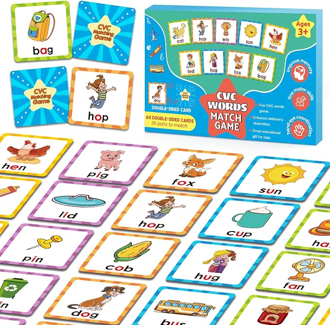 Memory Game, CVC Word Games Kindergarten, Matching Games for Kids 3-5 by Distasio