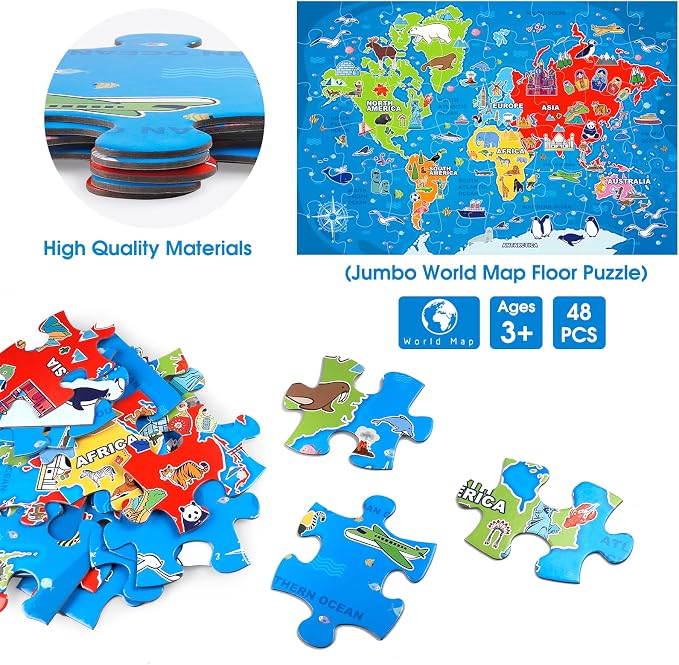Jumbo Floor Puzzle for Kids,48-Piece World Map Jigsaw Puzzle Ages 3-8 - Image 4