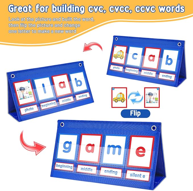 AKAYOK CVC Word Building Desktop Pocket Chart with 108 Phonics Flash Cards for Early Reading & Spelling | Alphabet Learning Tools for Preschool, Kindergarten, and Homeschooling - Image 3