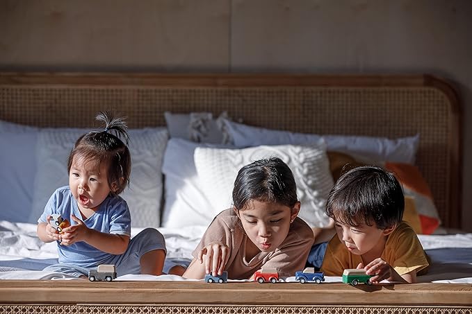 PlanToys® Car Set Wooden Montessori Vehicle Set | Early Movement, Imagination and Practical Life Exploration | Eco Friendly Car Set for Indoor and Outdoor Play