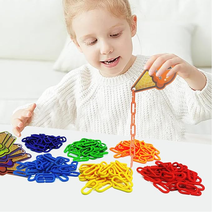 RAINBOW TOYFROG Chain Link Math Manipulatives - 240 C Clips Plastic Chain Links & 20 Ice Cream Cards for Counting & Linked Math Game - Learning Resources for Kindergarten Sensory - Image 4