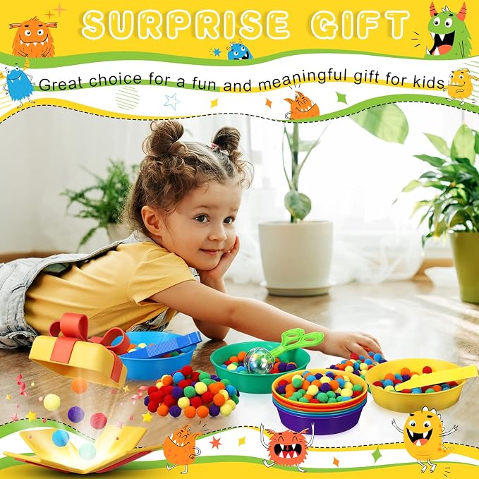 Zhanmai 142 Pcs Fine Motor Skills Toys Handy Scooper Set Sensory Bin Filler 12 Sorting Bowls 8 Tweezers 2 Scissors Clips 120 Plush Balls for Early Education and Sorting Counting Training Development - Image 4
