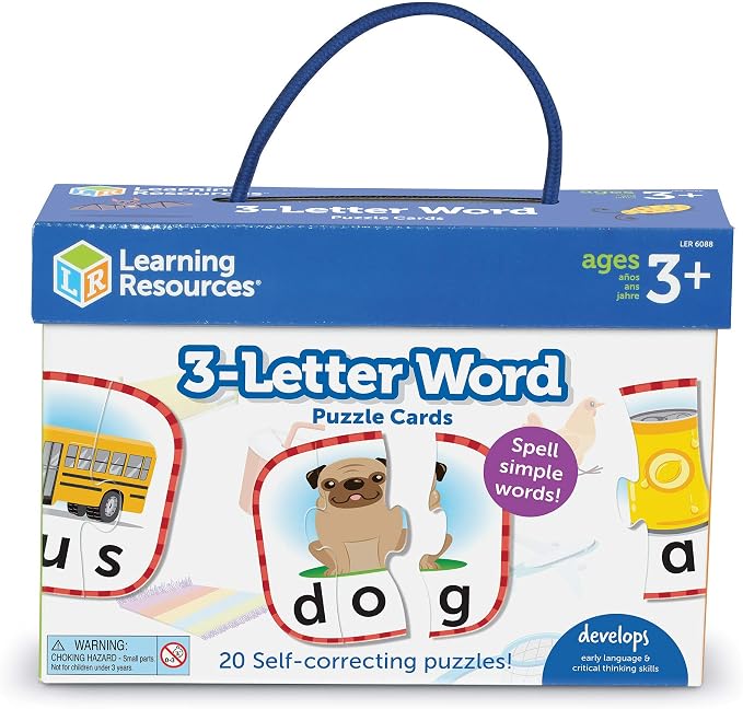 Learning Resources 3-Letter Word Puzzle Cards, Kindergarten Readniness, Self Correcting Puzzles, Ages 3+ by LearningResources