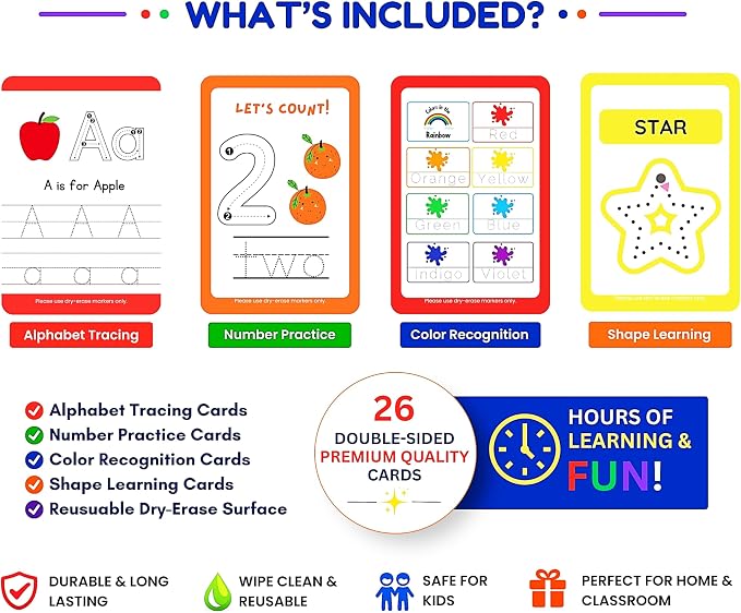 Alphabet Number Tracing Flash Cards | Reusable Large Dry Erase ABC, Numbers, Shapes & Colors | Upper & Lowercase Writing Practice | Montessori Learning for Toddlers, Preschool & Kindergarten - Image 3