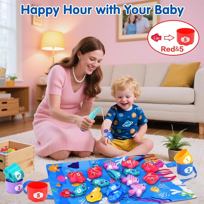 Montessori Toys for 1 Year Old: Cloth Fishing Game with Stacking Cups - Image 6