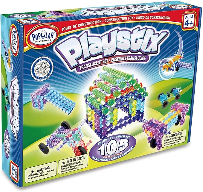 POPULAR PLAYTHINGS Playstix Translucent Set, 105 Piece, Building Sticks Kit - Image 4