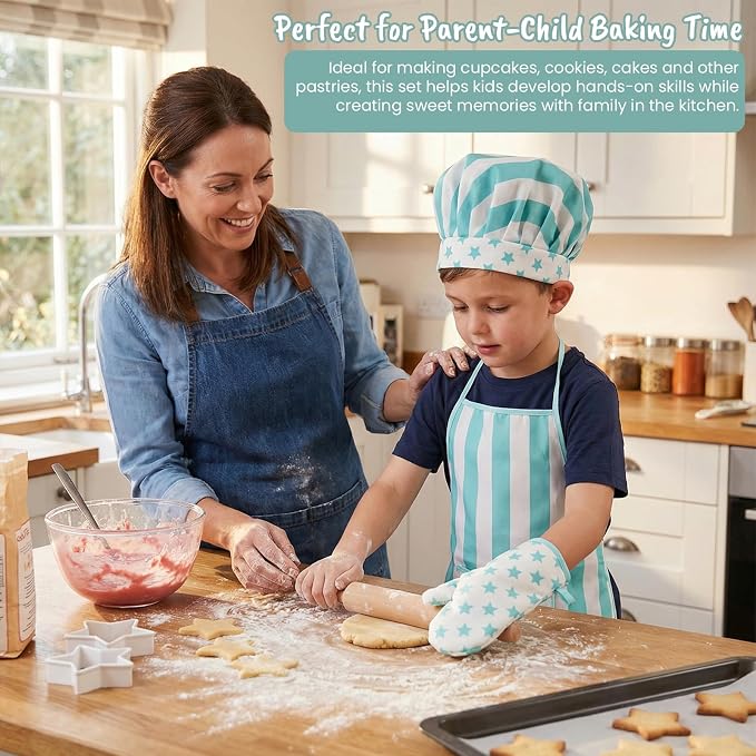 Kid Apron and Chef Hat Set, 3Pcs Children Cooking Baking Set Kits - Image 7