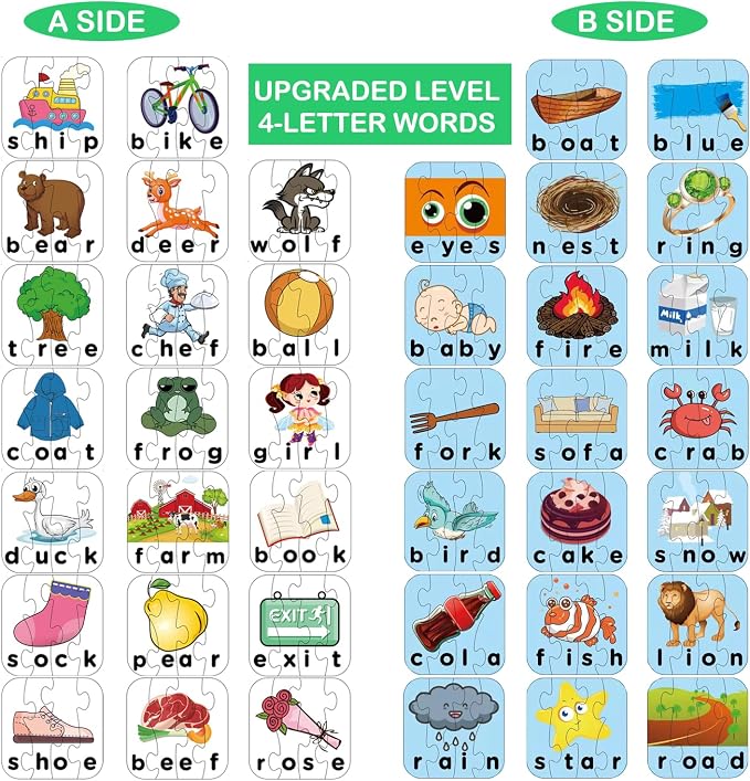 80 Words Self-Correcting Spelling Puzzles, Double-Sided Three and Four Letter Words with Matching Images, Perfect for Kids Age 3+ Year Old - Image 4