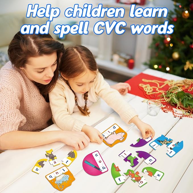 Kasfalci CVC Puzzle Cards for Kids,Back to School Supplies,Speech Therapy Toys for Toddlers,3 Alphabet Letter Word Puzzles,Learning Spelling Games,Preschool Kindergarten Classroom Must Haves - Image 3