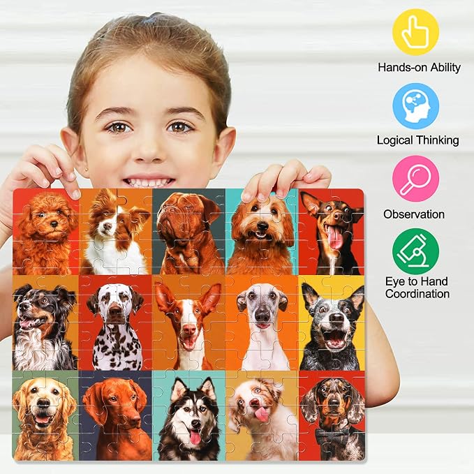 LELEMON Puzzles for Kids Ages 4-8,100 Pieces Funny Dog Jigsaw Puzzles in a Metal Box,Puppy Animal Puzzle for Children,Learning Educational Toys for Boys and Girls - Image 5