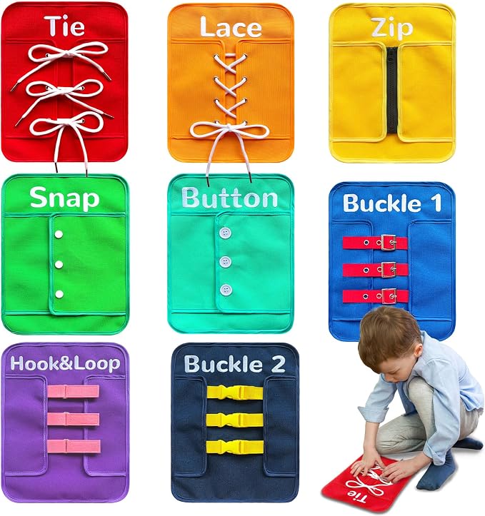 Montessori Fine Motor Toys for Toddlers, Basic Life Skills Early Learning Sensory Toys for 3 4 5 Year Old Xmas Gifts, Learn to Dress Preschool Homeschool Kindergarten Must Haves by Creatoy
