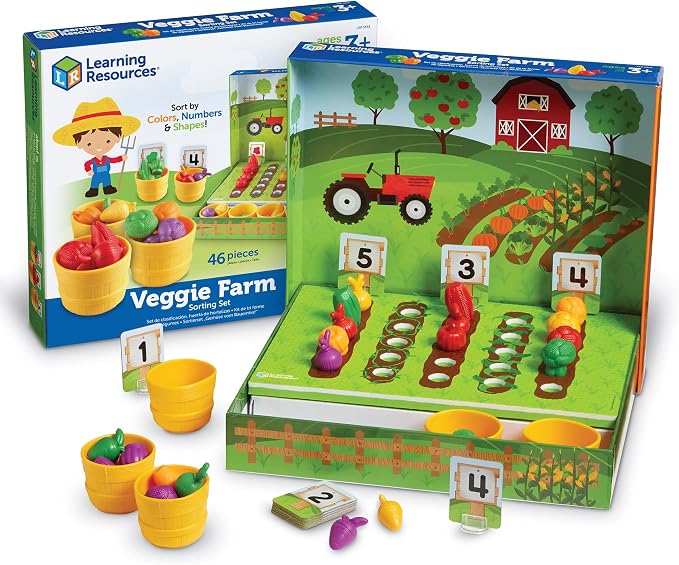 Learning Resources Veggie Farm Sorting Set - 46 Pieces, Ages 3+ Toddler Learning Toys, Preschool Toys for Color Sorting, Food Sorting Game by LearningResources