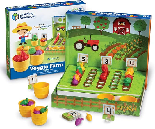Learning Resources Veggie Farm Sorting Set - 46 Pieces, Ages 3+ Toddler Learning Toys, Preschool Toys for Color Sorting, Food Sorting Game by LearningResources