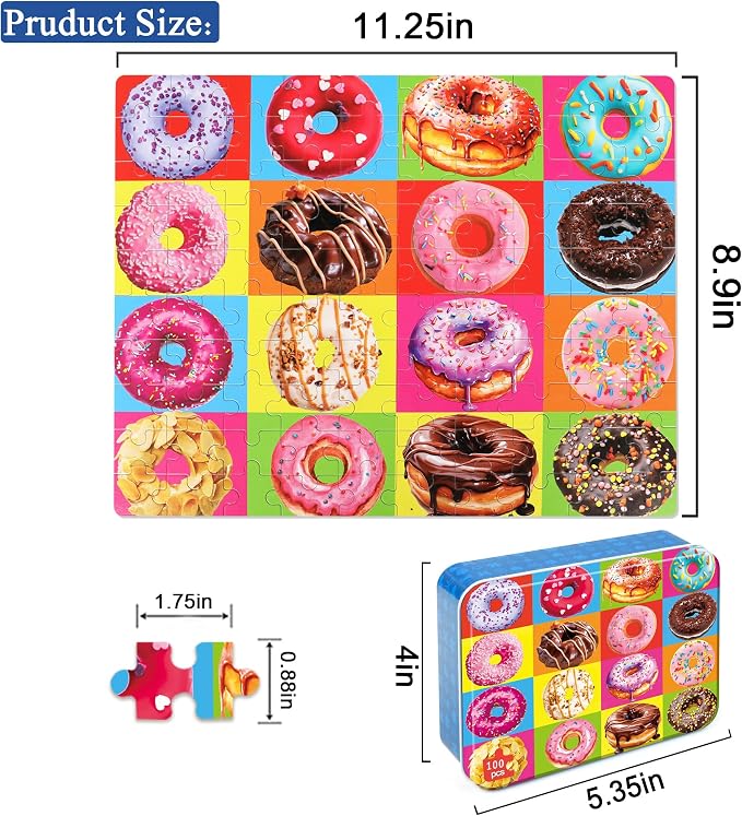 LELEMON Puzzles for Kids Ages 4-8 Donuts Jigsaw Puzzle for Kids Boys Girls Doughnut Puzzls Children Learning Educational Puzzes Portable Box Pack Toys - Image 2