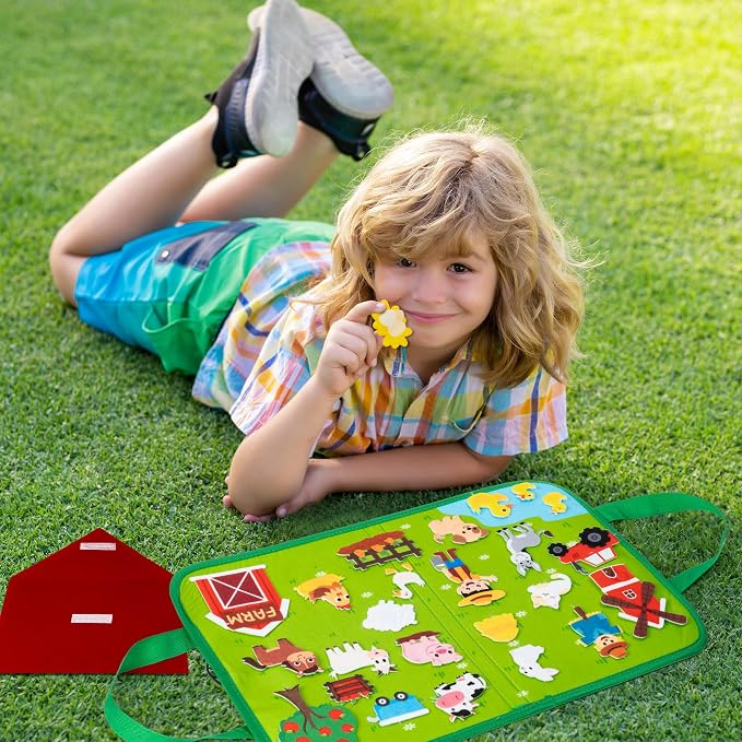WATINC Travel Felt Board Story Set - 25PCS Portable Felt Board Educational Birthday Gift for Boys & Girls, Themed Storytelling Preschool Early Learning Interactive Play Kit for Toddlers (Farm Animals) - Image 6
