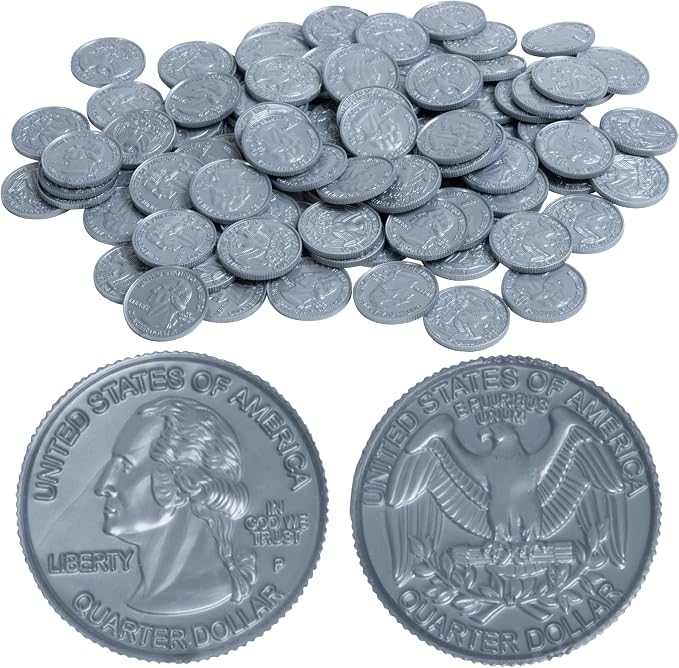 LEARNING ADVANTAGE Play Quarters, Set of 100 Plastic Coins by LEARNINGADVANTAGE