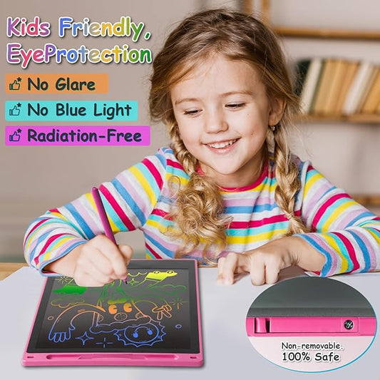 10 Inch LCD Writing Tablet - Colorful Electronic Drawing Pad & Doodle Board for Kids Ages 3-8, Erasable Educational Toy, Birthday and Christmas Gift for Girls and Boys (Pink)