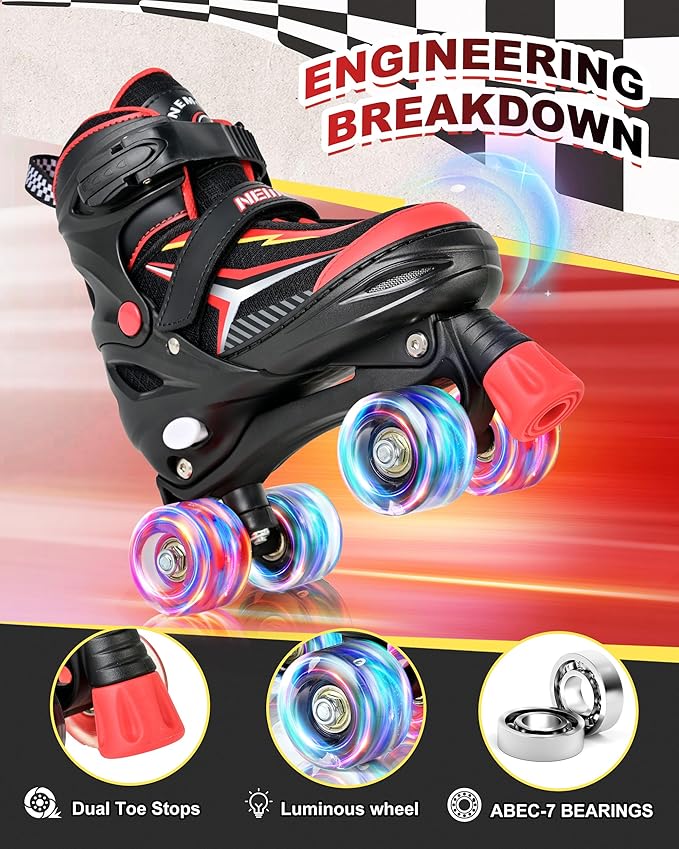 NEMONE Mermaid 4 Size Adjustable Light up Roller Skates for Girls, Purple Blue Skates for Toddlers, Beginner Kids Butterfly Roller Skates Indoor Outdoor