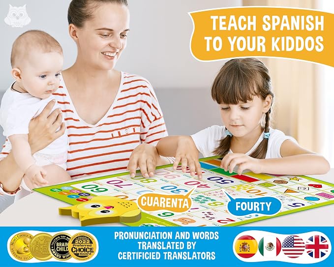 Bilingual Learning Toys - Spanish Toys for Toddlers 1-3, Interactive Number Toys, Numbers for Toddlers - Educational Talking Wall Chart for Kids - Image 5