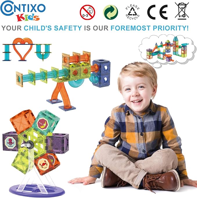 Contixo STEM Building Toys - 110 pcs Marble 3D Magnetic Run Tiles Learning Stacking Educational Building Blocks Set, Creativity Beyond Imagination, Inspirational, Recreational Toy for Kids - Image 2