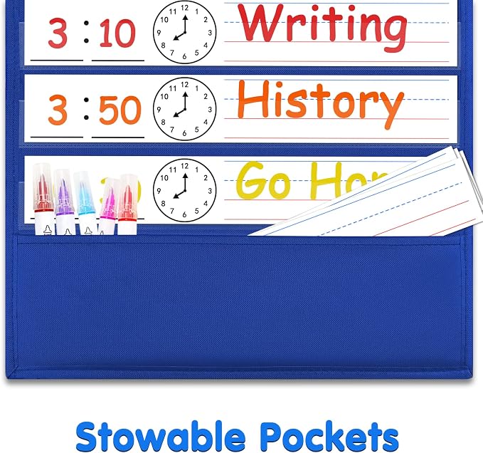 Daily Schedule Pocket Chart, Visual Schedule for Kids, Blue - Image 5