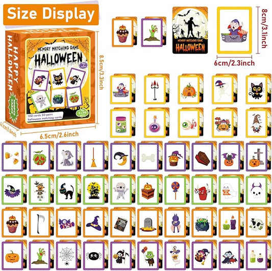 gisgfim 100 PCS Memory Matching Game Happy Halloween Concentration Memory Games Card for Kids Educational Ages 3-8 A Fun & Fast Halloween Theme Matching Games - Image 2