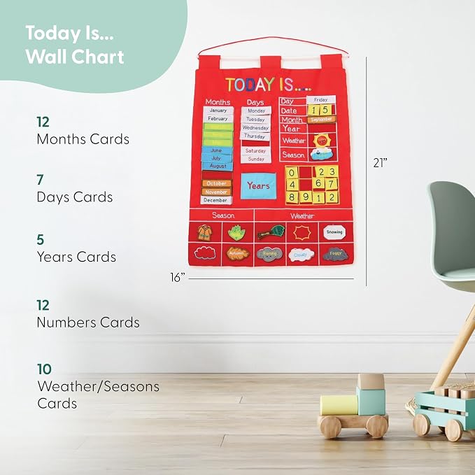 The Peanutshell Learning Calendar Wall Chart - Homeschool Supplies, Interactive Pocket Chart for Toddlers & Kids - Preschool Learning Activity Board, Circle Time Board for Classroom - Red Today is - Image 3