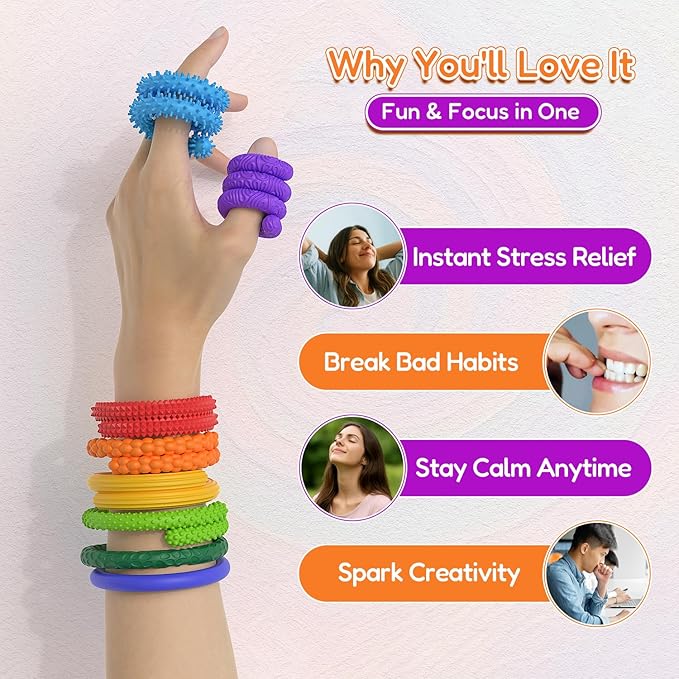 Silicone Sensory Sticks for Kids Adults, Textured Flexible Fidget Sticks Toys for Autism ADHD, Classroom Travel Anxiety Relief Toy, Christmas Stocking Stuffers Gift for Teens (8 PCS)