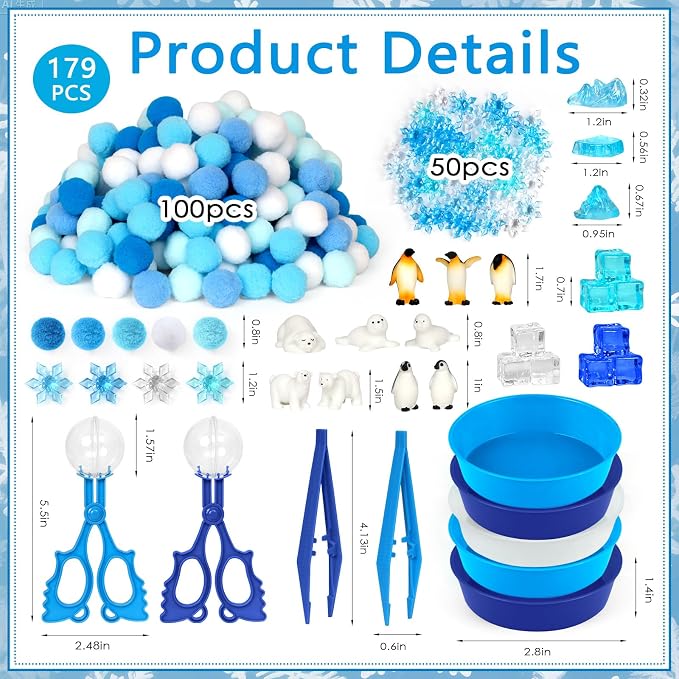 182 Pcs Arctic Animals Sensory Bin Items Winter Arctic Animals Counting Sorting Sensory Bin Filler Fine Motor Arctic Habitat Counts for Easter Day Spring Summer Counting Decor - Image 2