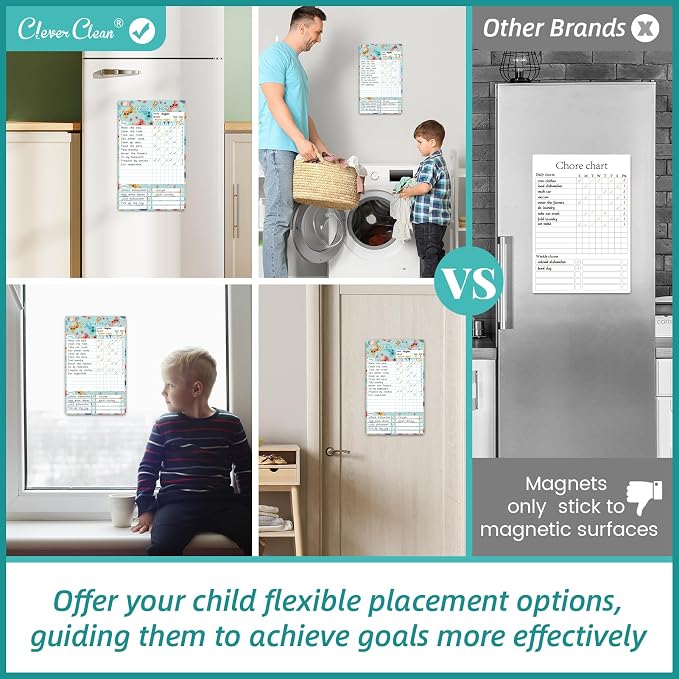 Clever Clean Dry Erase Chore Chart for Kids, Reusable Reward Chart, Non-Magnetic Kids Chore Board Clings to Any Smooth Surfaces, 6 Dry Erase Markers Included (Video Game) - Image 2
