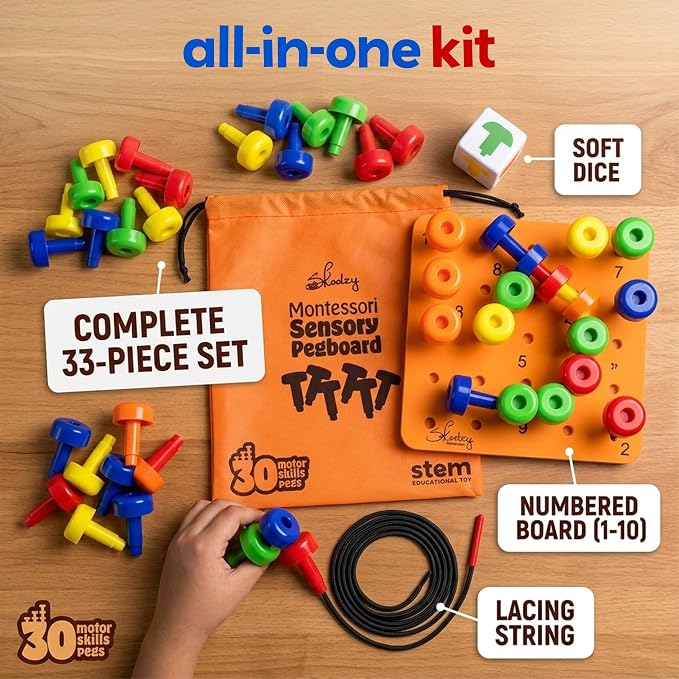 Skoolzy Montessori Sensory Pegboard, 33 Pc, STEM Learning, Ages 2+ - Image 10
