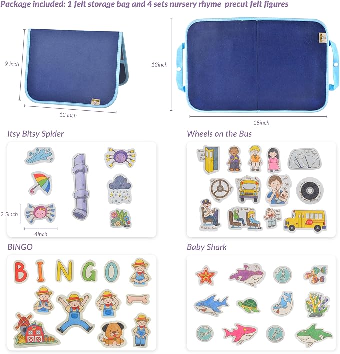 CHEFAN Felt Flannel Boards Stories Precut Figures for Toddlers Preschool, Craft Toy Gifts for Kids, Storytelling Interactive Teaching Activity Kits,Wheels On Bus,Baby Shark,Itsy Bitsy Spider,Bingo - Image 5