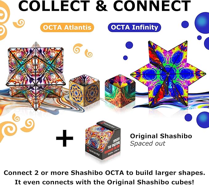 Shashibo Octa Christmas Stocking Stuffers for Kids - Shape Shifting Sensory Fidget Toy – Magnetic STEM Brain Teaser Game Gift with Endless Shape Possibilities – Pairs All Shashibo Cubes (Atlantis)