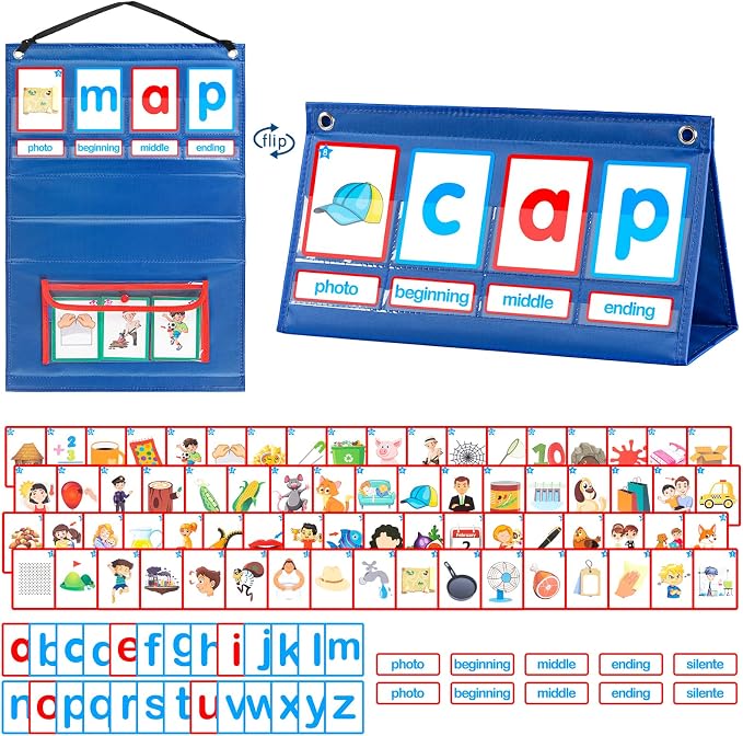 KIKIGOAL CVC Word Builder Desktop Pocket Chart Tent Cards Kit Phonics Games Flash Cards for Preschool Kindergarten Classroom Spelling Educational Toy for Kids Autism Special Education by KIKIGOAL+FITNESS