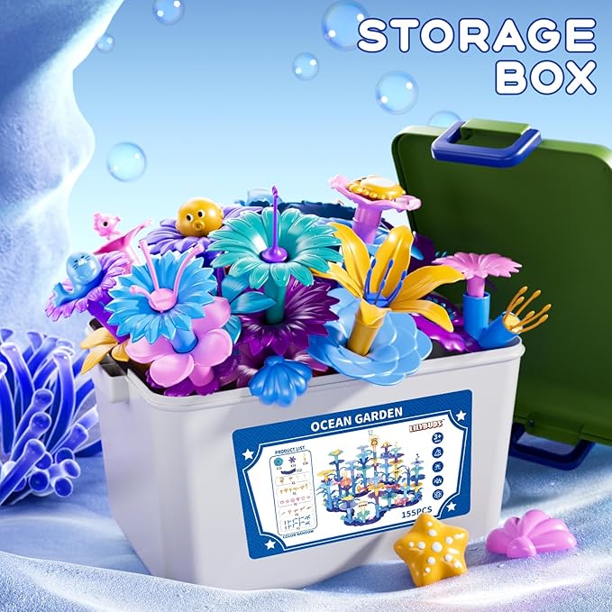 155 Pcs 3 Year Old Girl Gifts,Flower Garden Building Toy Set Toddlers Toys Gifts Best Educational Learning Fine DIY Crafts Stem Construction Stacking Kit,for 3 4 5 6 7 Year Kids Birthday