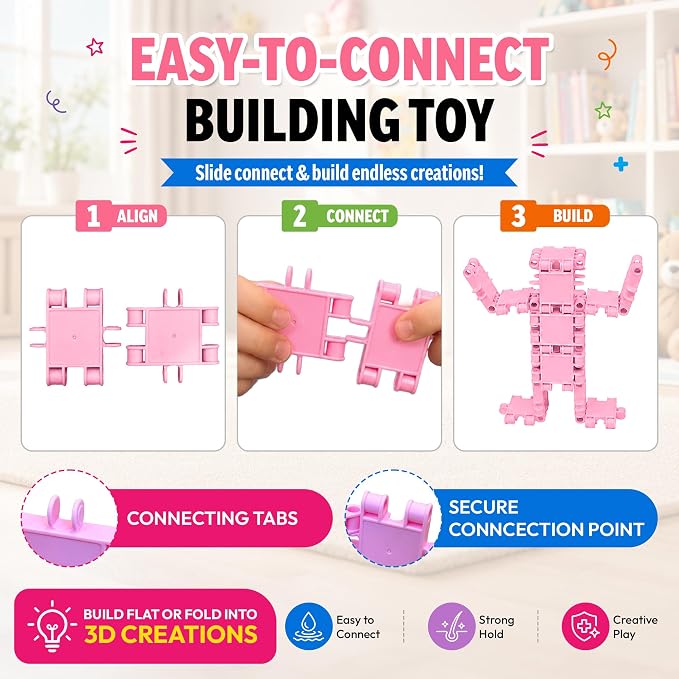 100 Piece Light Pink Snap Connecting Building Toy Set for Kids - Image 5